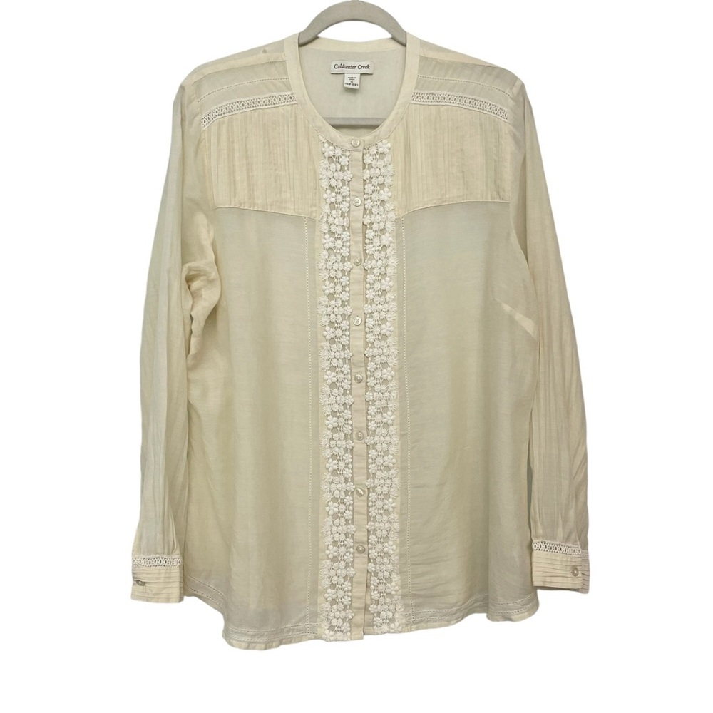 Coldwater Creek 1X Womens Shirt Off White Lace Button Down Blouse